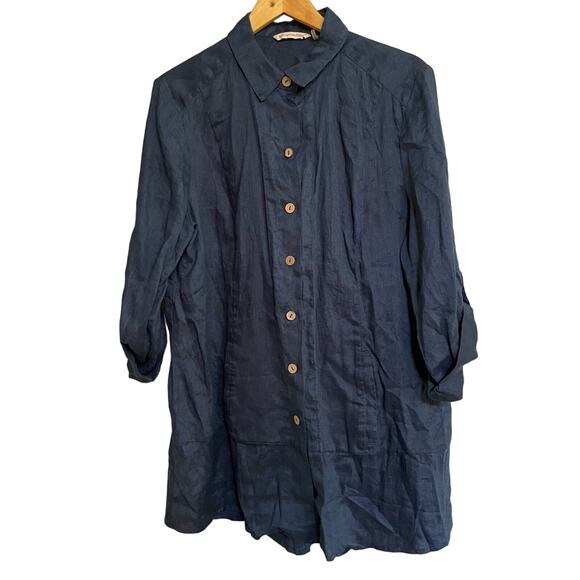 Soft Surroundings‎ Top Island Breeze Tunic Linen Navy Size XL Pockets NOTE - Picture 1 of 8